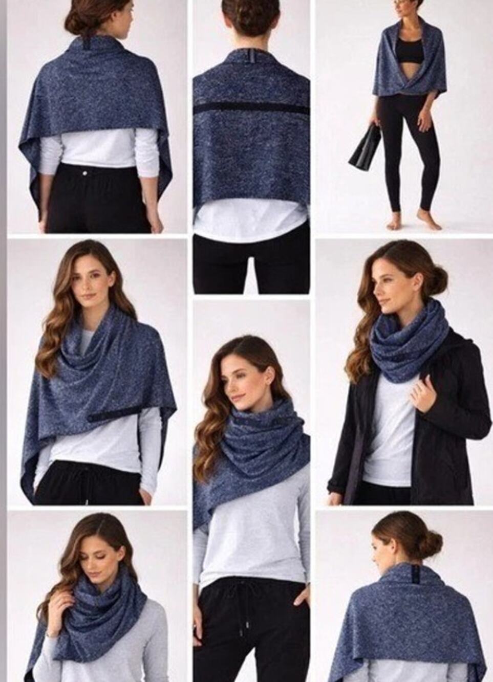 Lululemon Vinyasa Snap Scarf Womens One Size Gray Black Knit Shawl Wrap Fall Y2K